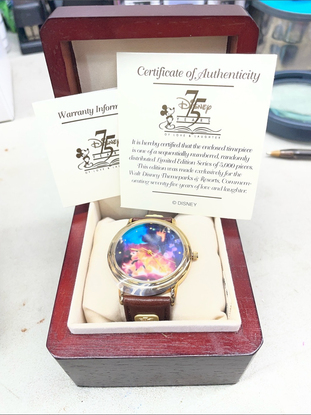 Limited Edition Disney Fantasia Gold-Tone Watch with Brown Leather strap